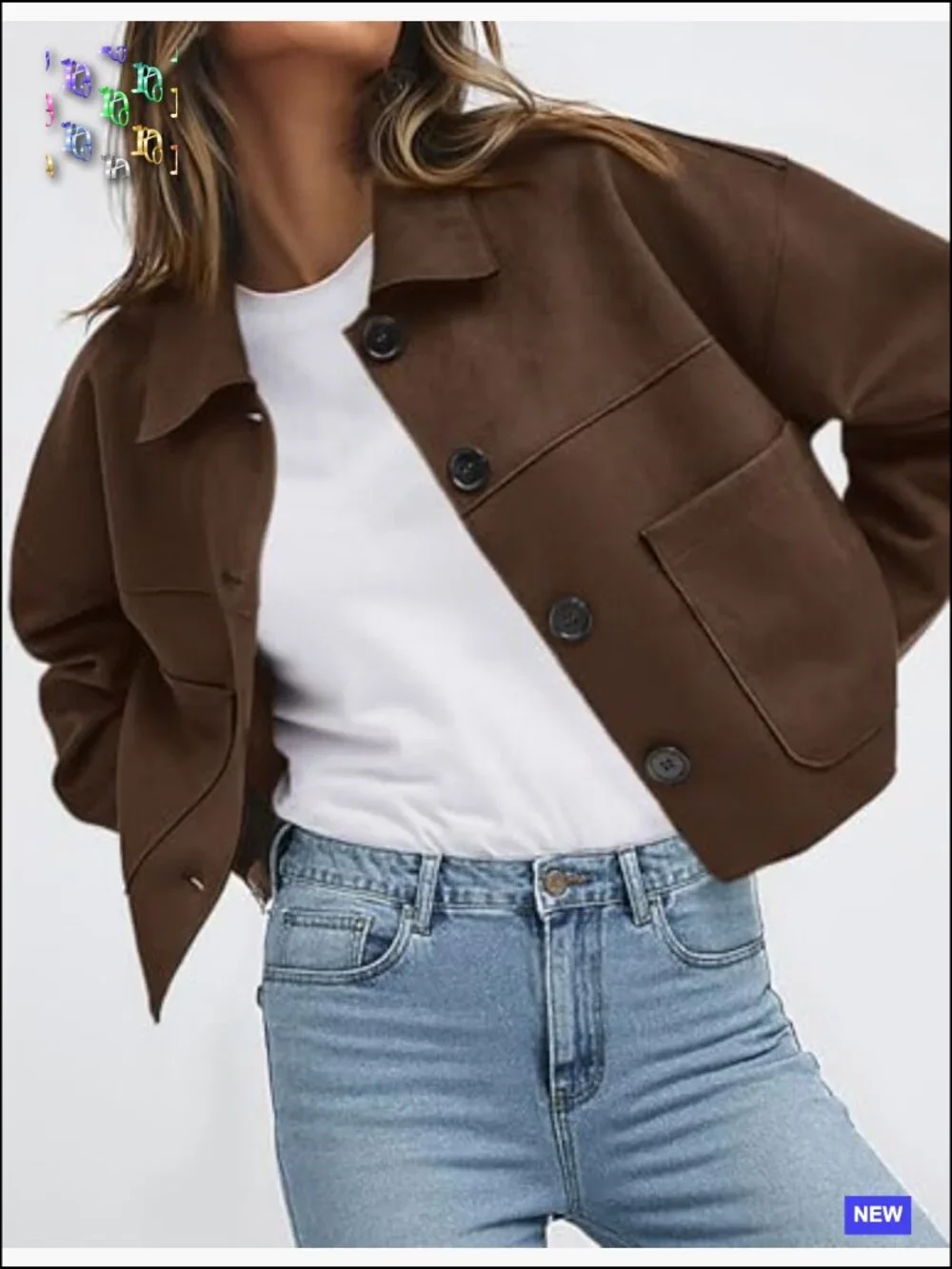 Faux Suede Cropped Jacket Casual Lightweight Fall Winter Coat Trendy Outerwear - Picture 4 of 7